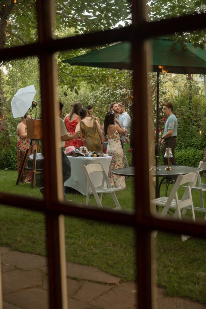 Guests mingling at a reception at a micro wedding venue in Colorado